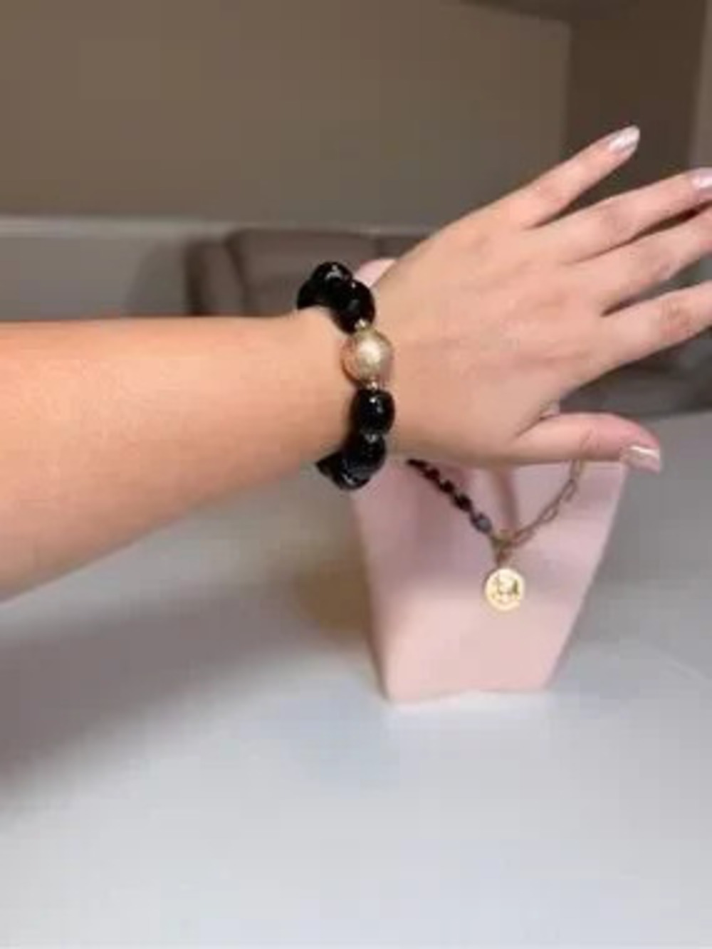Black Beaded Bracelet with Gold Accent - Women Jewelry